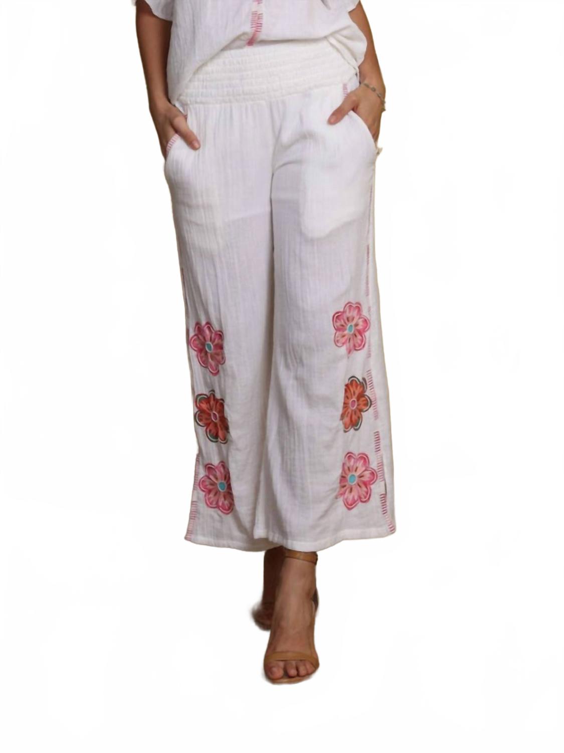 

Белые брюки-палаццо с цветочной вышивкой Avani Del Amour, белый