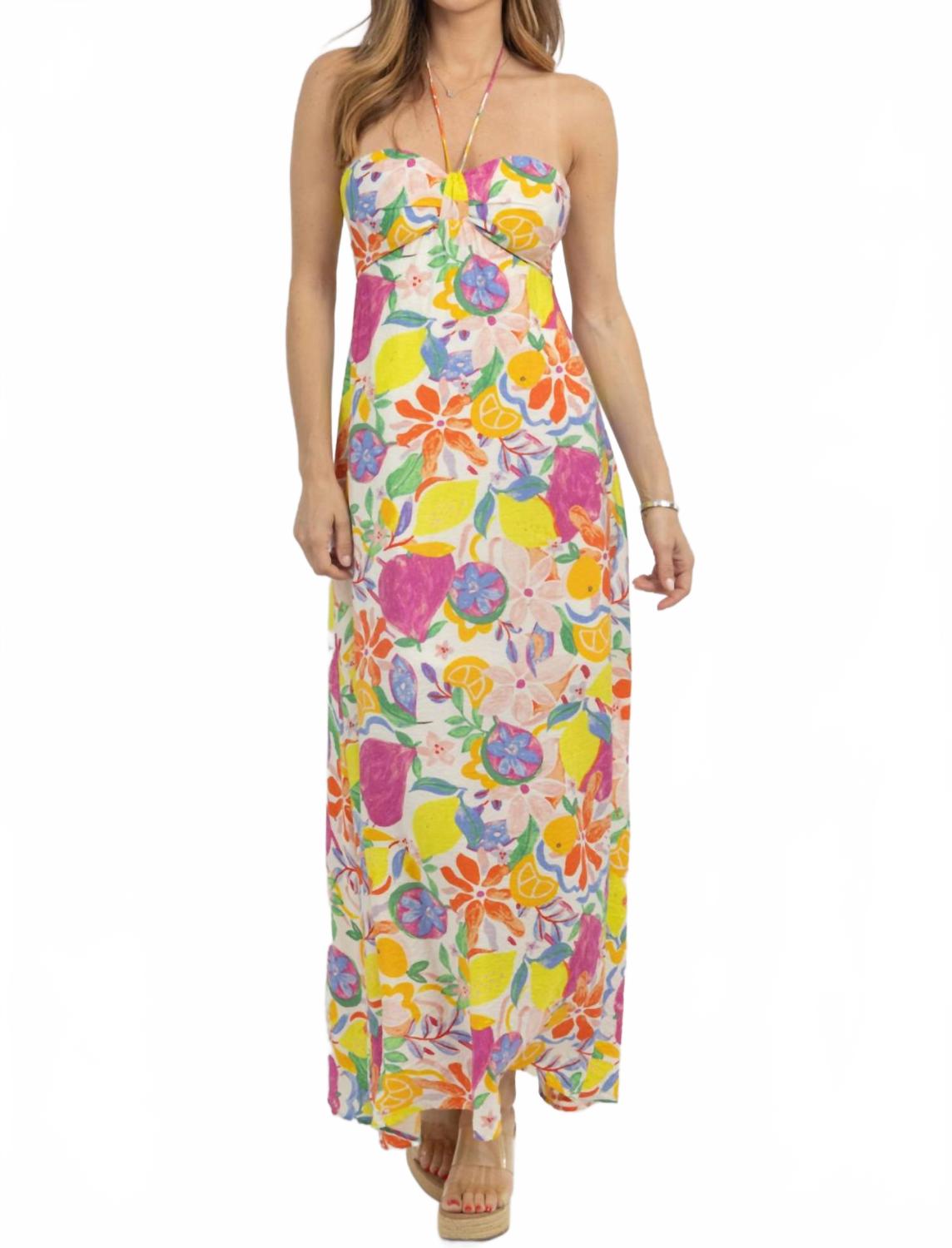 

Фруктово-цветочное макси-платье в мультиколоре Fore Collection