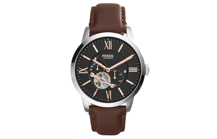 

FOSSIL Часы Wrist Watch Automatic Mechanical Movement Leather Strap 45mm Black Dial Men's Watch, Black Dial