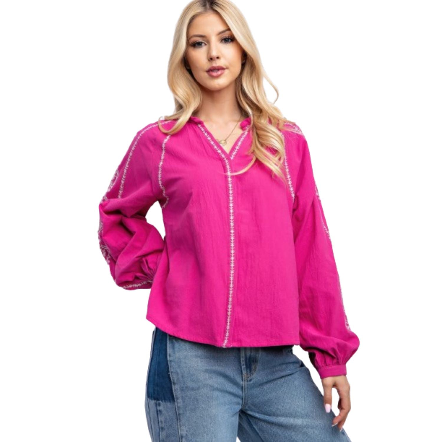

Топ из льняной марли с вышивкой FASHNZFAB, цвет magenta