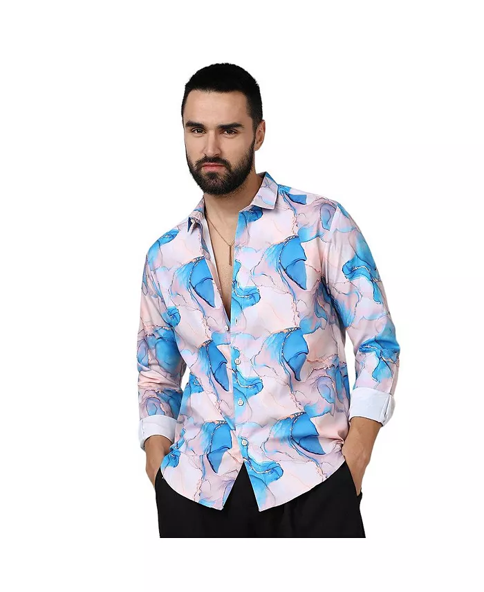 

Мужская рубашка Sky Blue & Ivory White Marble Campus Sutra, белый