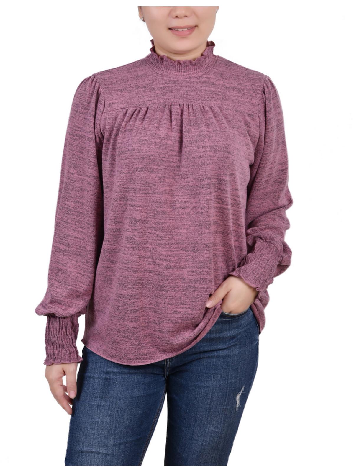

Женская блузка Petites с оборками и меланжевым узором NY Collection, цвет mauve