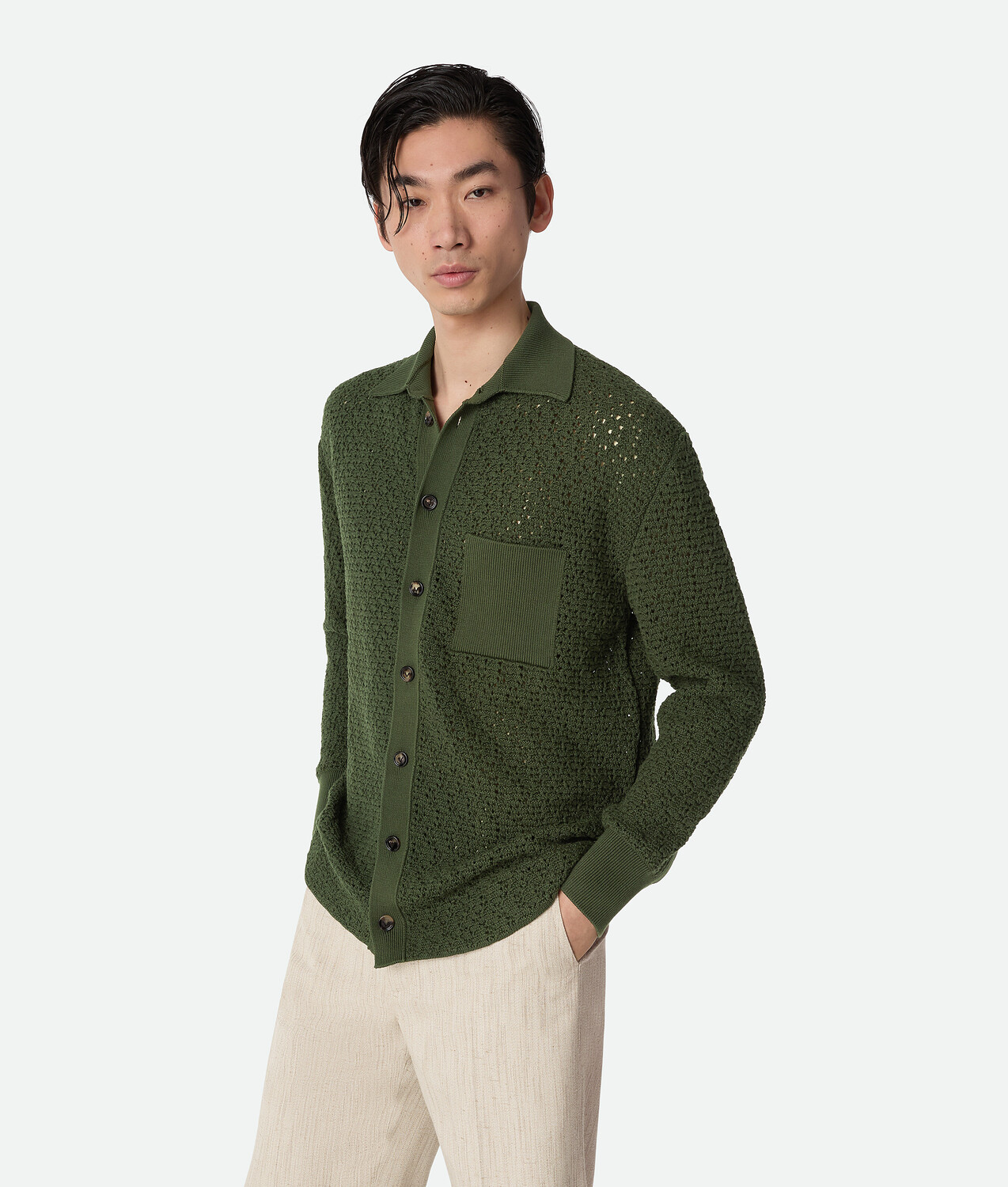 Cotton crochet knit shirt BOTTEGA VENETA, куст — фото 2