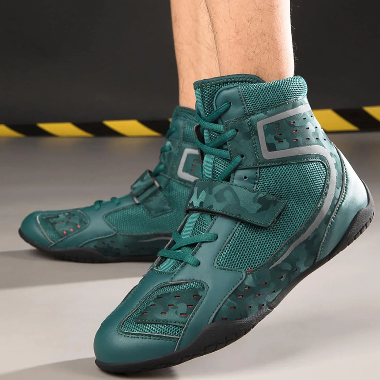 Боксерские ботинки EMDPBD High Top для мужчин, боксерские сапоги, тренировочные боксерские кроссовки для спарринга, резиновая подошва, зеленый, размер 44 EU — фото 3
