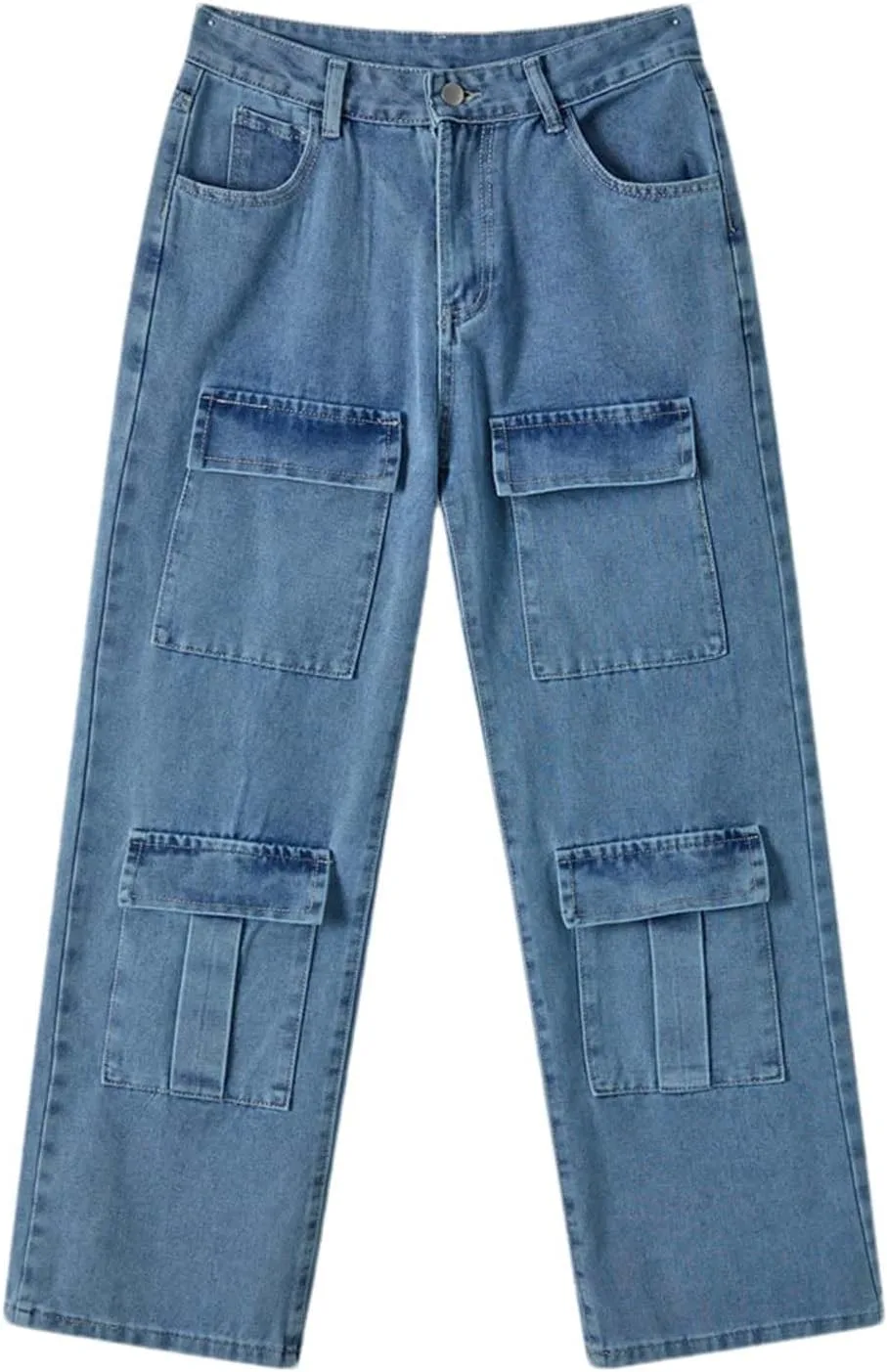 

Женские джинсы карго с высокой посадкой, широкие, синие, с карманами Hndudnff