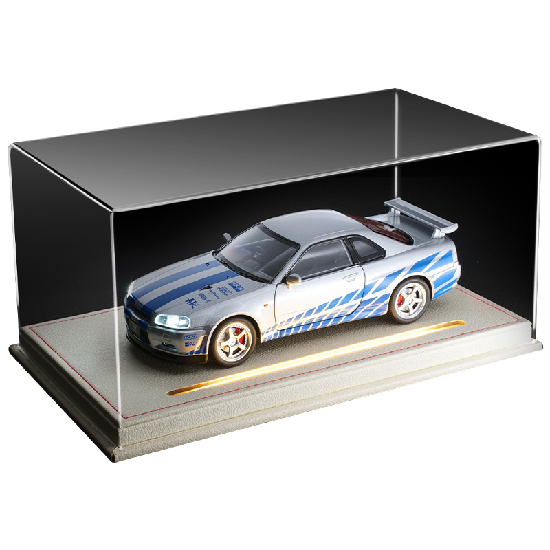 

Chi Yu Car Play 1 24 Skyline GTR R34 сборная модель автомобиля из сплава CHIYUCHEWAN, Nissan, Skyline GTR серебряный синий Stripes+белый Leather Base Ambient светло-Integrated Top Cover Display Case