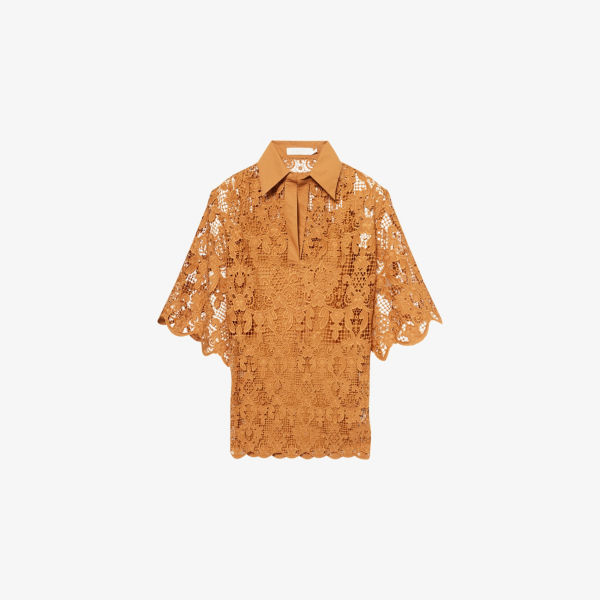 

Топ Zimmermann Coco с V-образным вырезом и кружевной отделкой, коричневый
