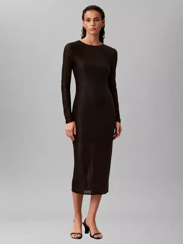 Длинное кружевное платье с монограммой, черное Calvin Klein