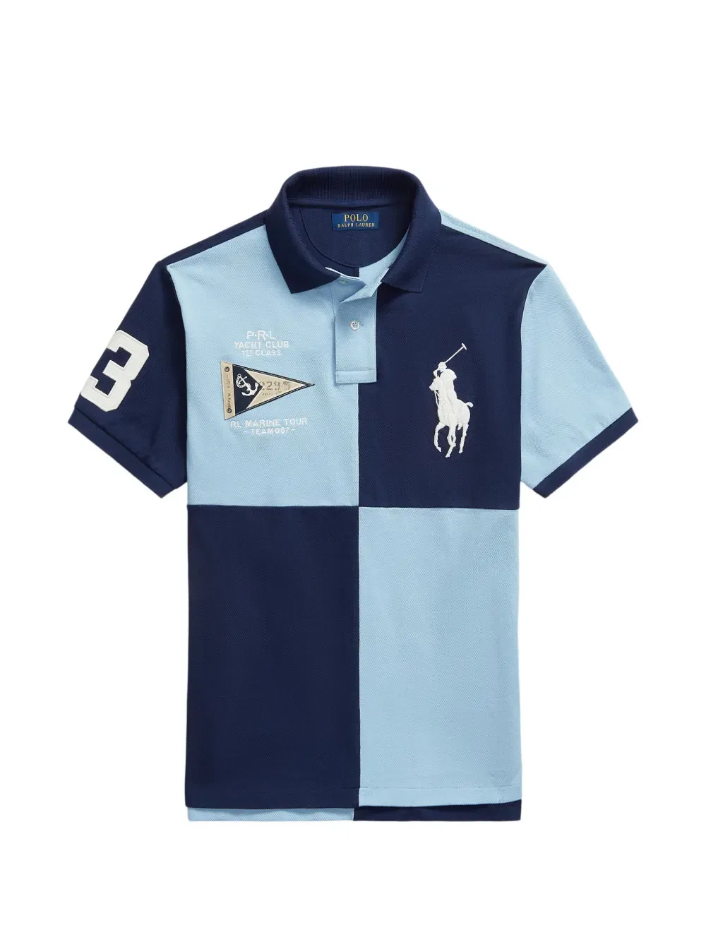 Рубашка-Поло с цветными блоками и изображением большого пони Polo Ralph Lauren, синий