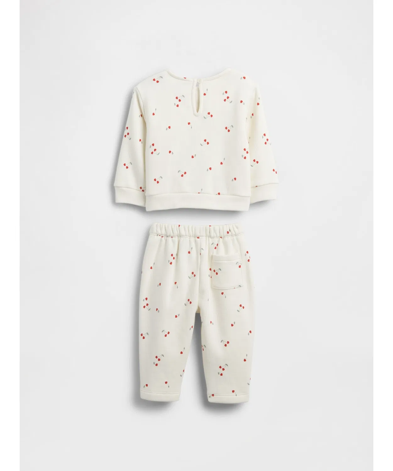 Комплект из флисовой кофты и брюк Gap Vintage Soft с бантом и принтом вишен, цвет слоновая кость — фото 2