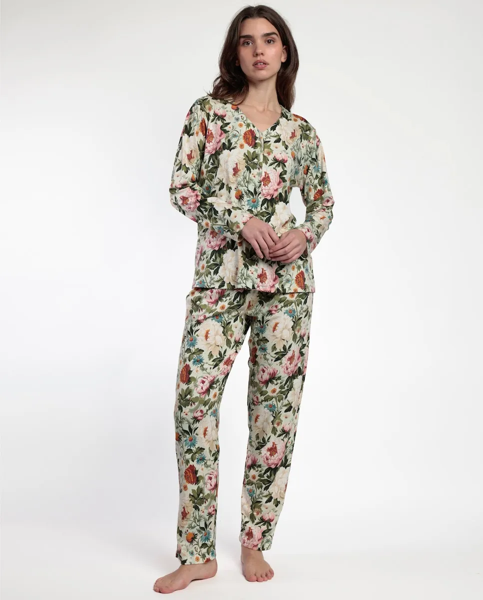 

Женская длинная пижама с открытой вязкой из вискозы каменного цвета Admas