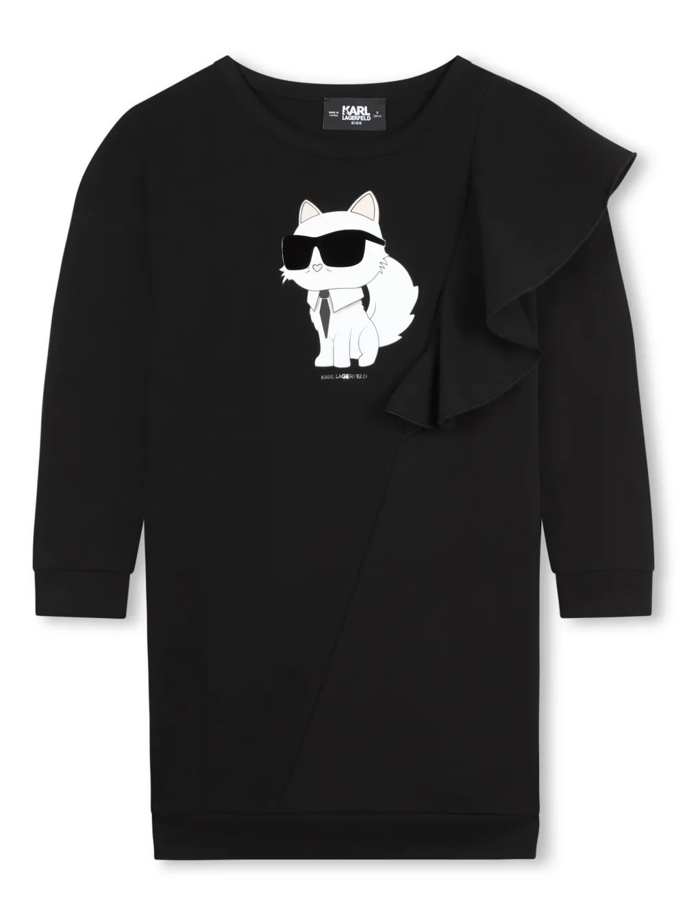 

Платье с круглым вырезом и принтом Choupette KARL LAGERFELD KIDS, черный