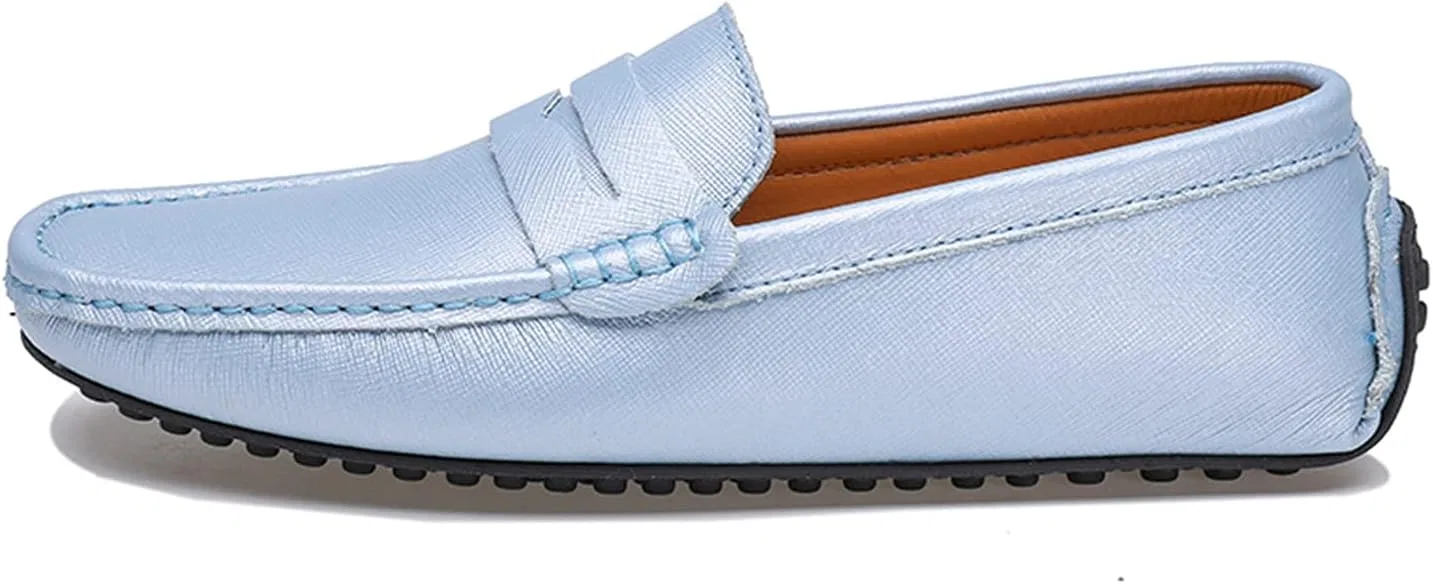 Мокасины кожаные мужские Penny Loafers Boat Shoes, голубой LITNERMIA — фото 2