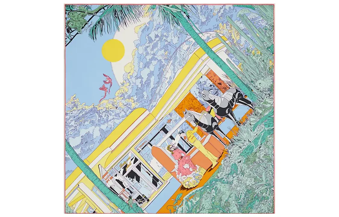 

HERMES Шёлковый платок Rendez Vous Galan, Blue/Green/Bright Yellow