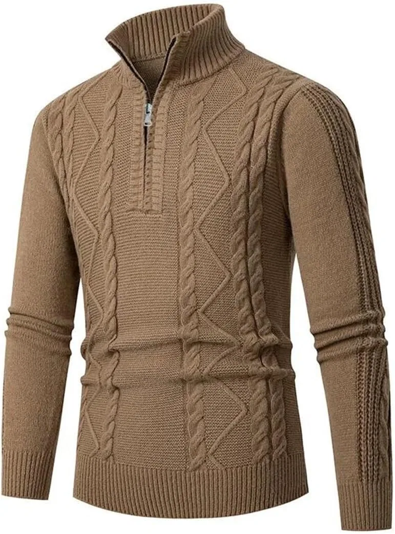 Мужской зимний молодежный вязаный пуловер с полузастежкой-молнией Slim Fit Generic, черный — фото 2