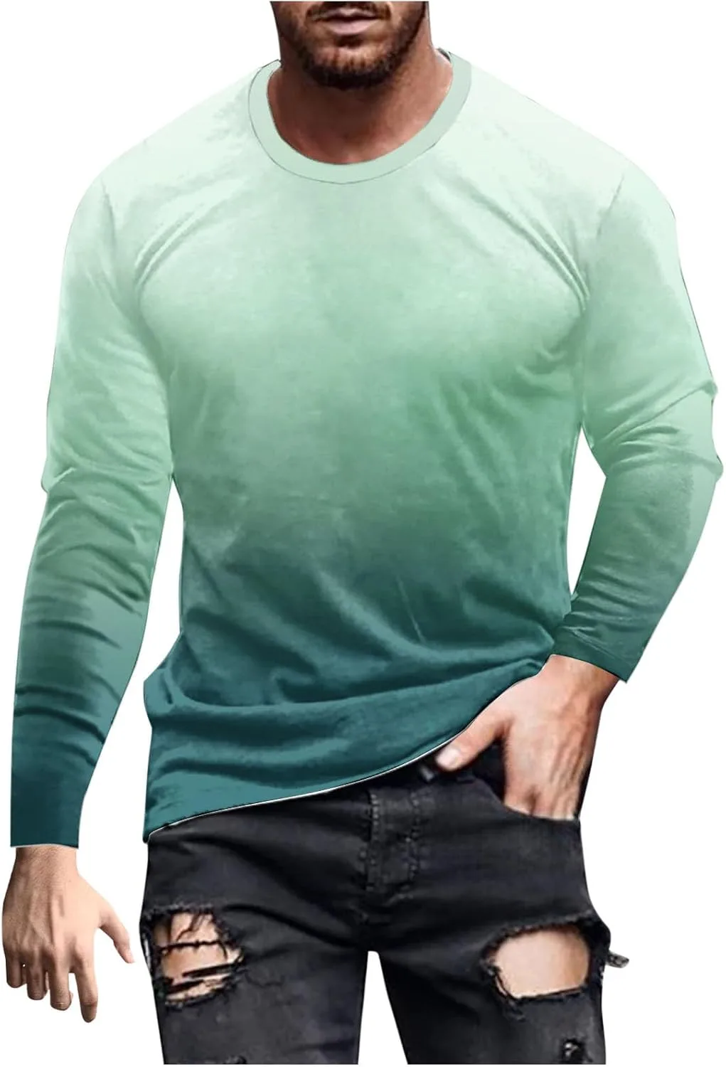 

Футболка с длинным рукавом для мужчин Ombre Color Crewneck Slim Fit