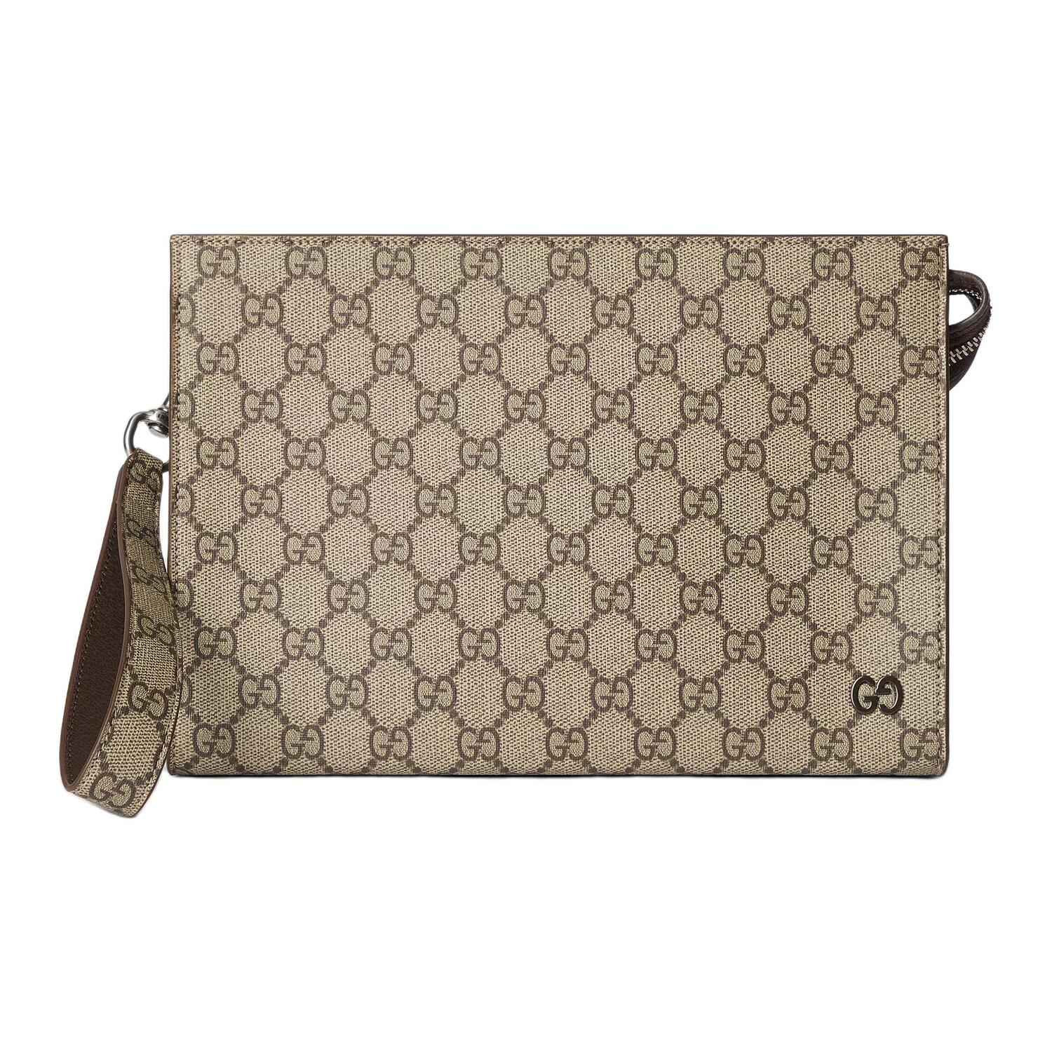 

Gucci Женская холщовая сумочка-клатч Supreme, бежево-черного цвета