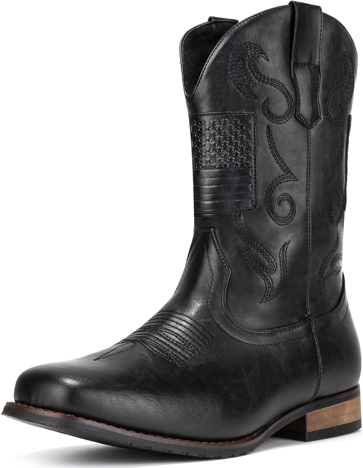 

Мужские ковбойские сапоги IUV Западные сапоги с классическим американским флагом, вышивка, квадратный носок, сапоги до середины голени, черный