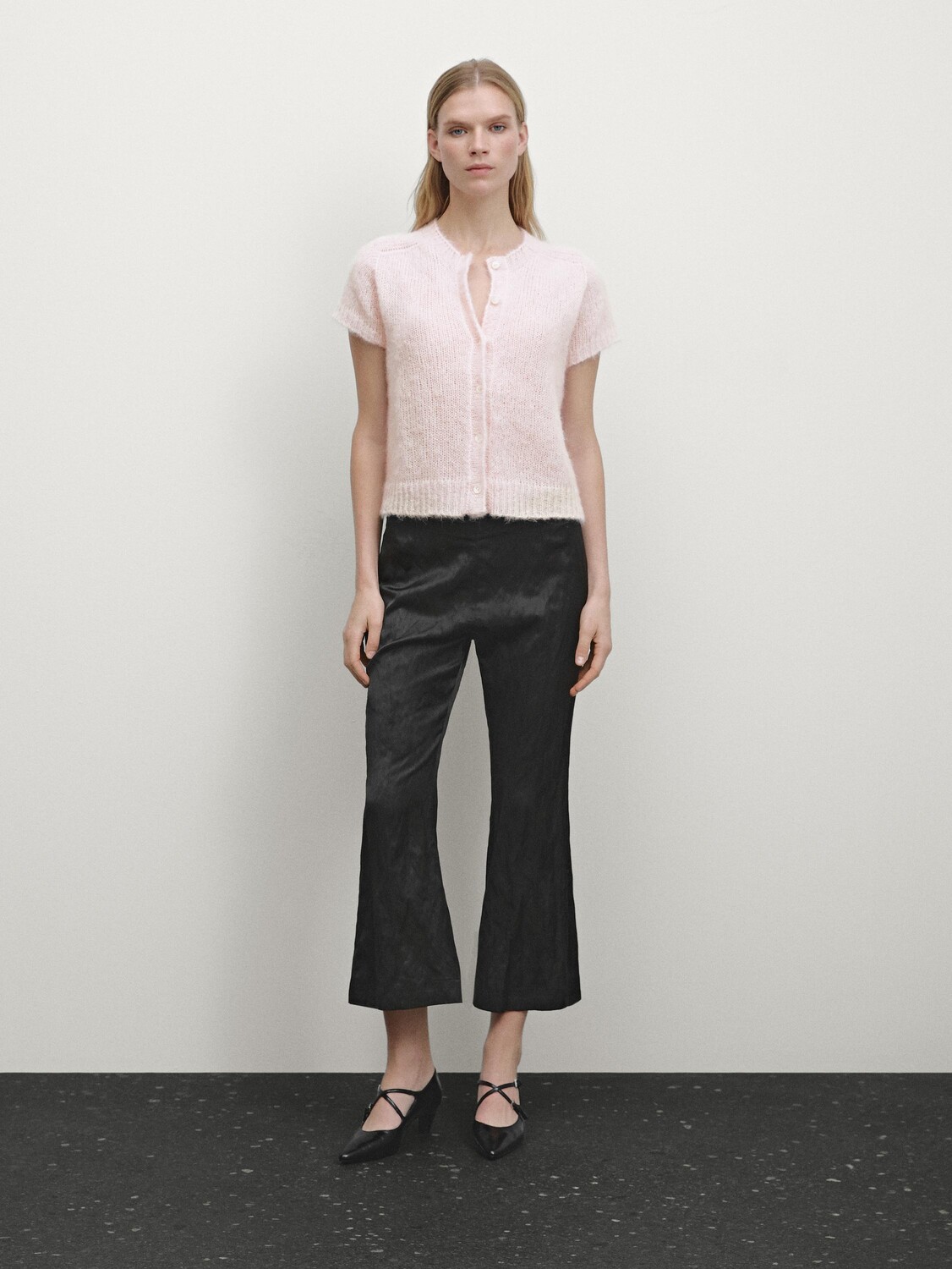 

Кардиган с короткими рукавами из смеси альпаки Massimo Dutti, розовый