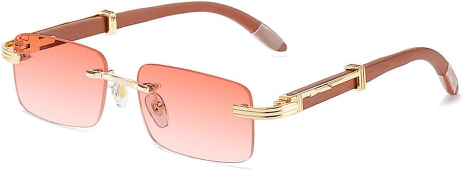 

Солнцезащитные очки без оправы с деревянными дужками для мужчин и женщин. Классические модные солнцезащитные очки, маленькие прямоугольные, в стиле панк, с защитой от УФ-излучения UV400 WNCKSQ, C04 Pink