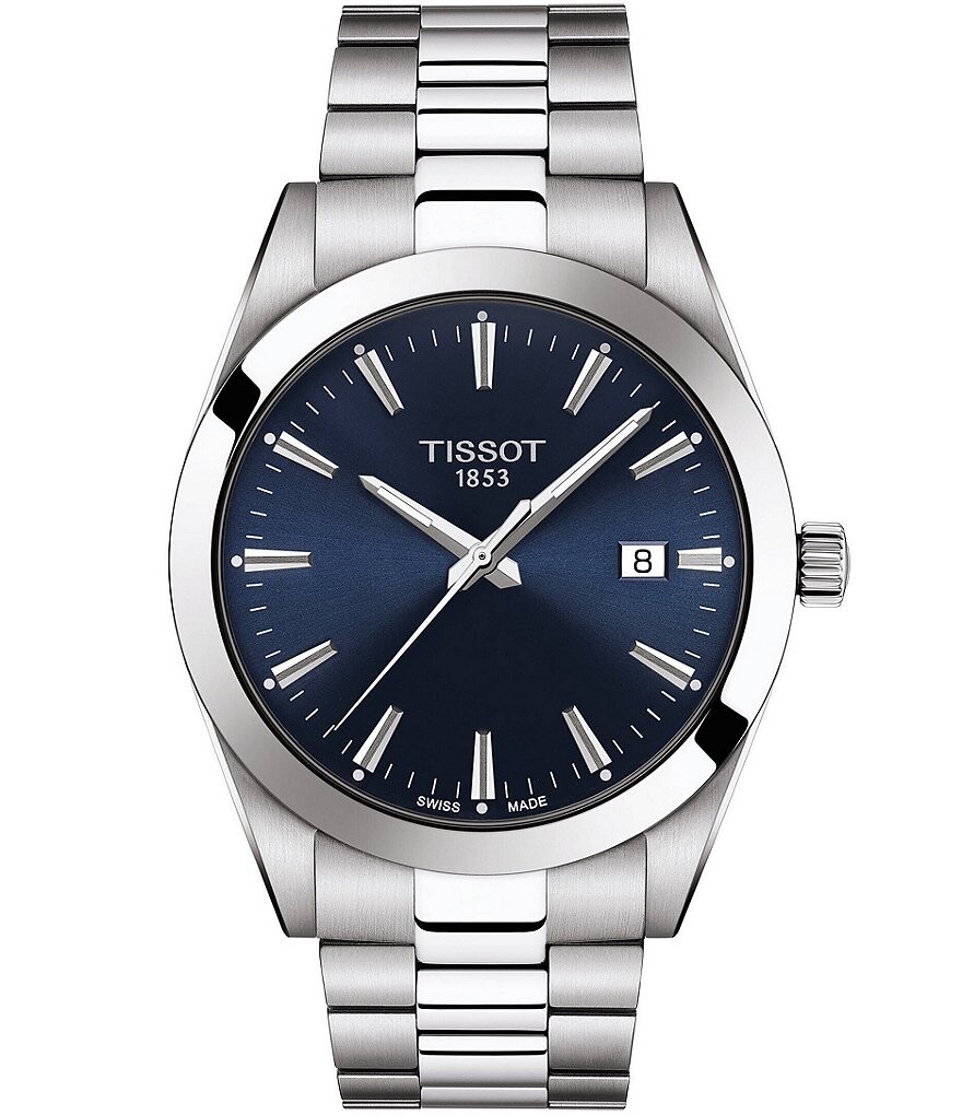 

Часы Tissot Gentleman с браслетом из нержавеющей стали и синим циферблатом, серебро