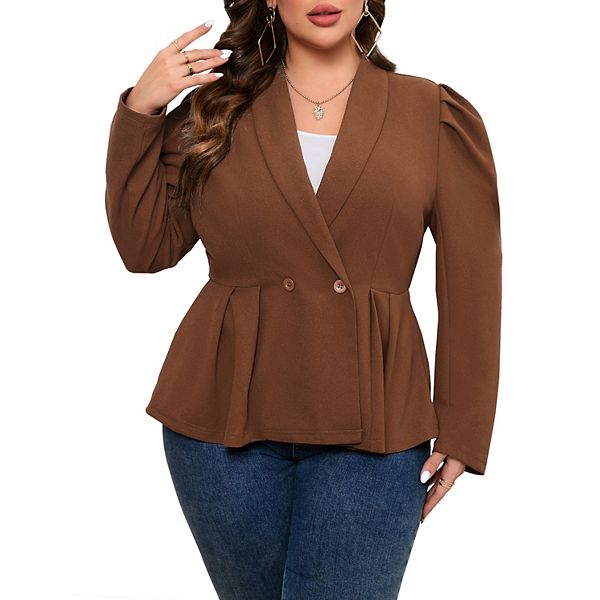 

Женский блейзер plus size casual с длинными рукавами-пуфами и лацканами Seoria, Brown