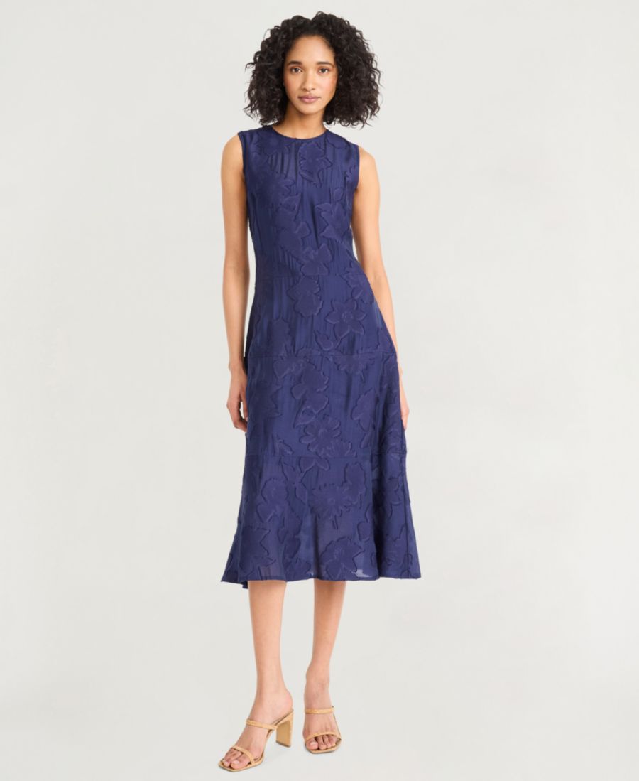 

Женское фактурное платье миди без рукавов, облегающее и расклешенное Luxely, Evening Blue