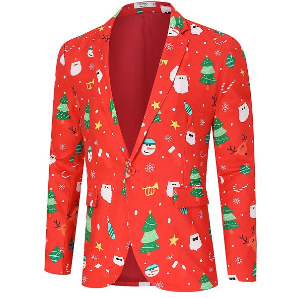 

Мужской пиджак для рождественской вечеринки с принтом и шалью Clearflower, Red Print