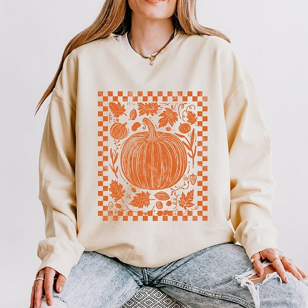 

Свитшот женский легкий, окрашенный в стиле garment dyed, в клетку Pumpkin с эффектом поношенности Simply Sage Market, Ivory