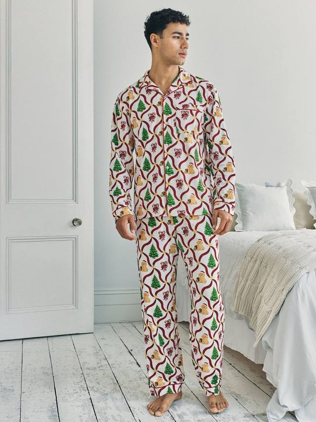 

Хлопковый комплект пижамы с новогодней ёлкой и собачкой Chelsea Peers, Off White