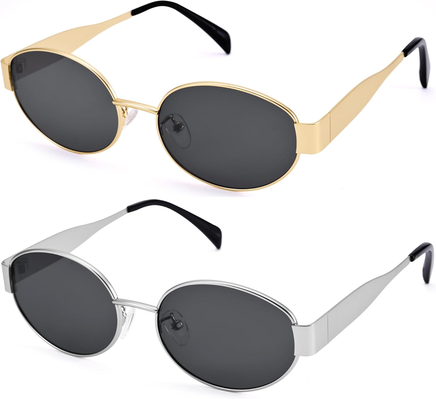 

Ретро овальные солнцезащитные очки для женщин и мужчин - модные золотые солнцезащитные очки - стильные очки в металлической оправе DIMENSIP, B4 Gold / Grey + Silver / Grey