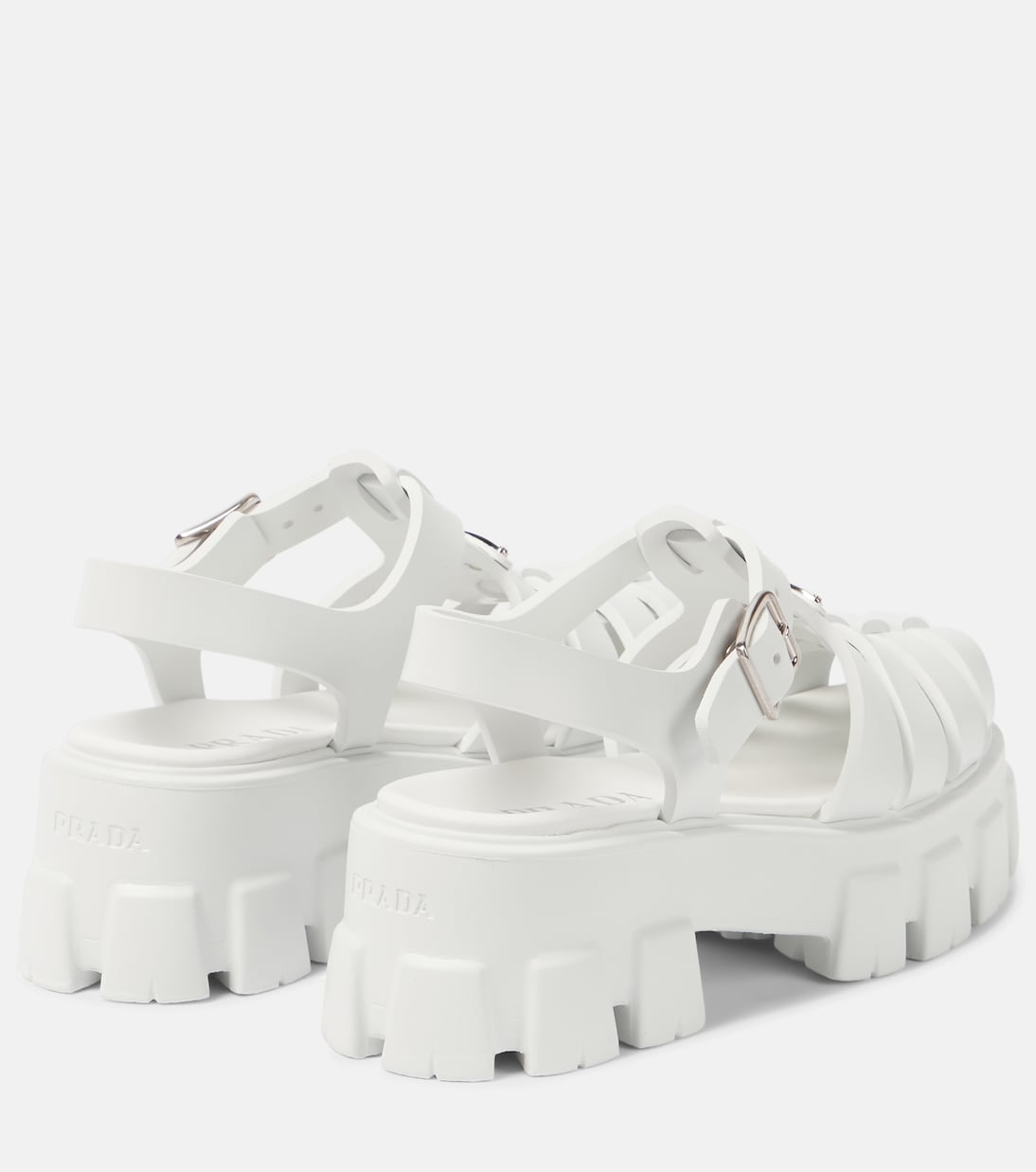 Монолитные сандалии на платформе с логотипом Prada, белый — фото 3