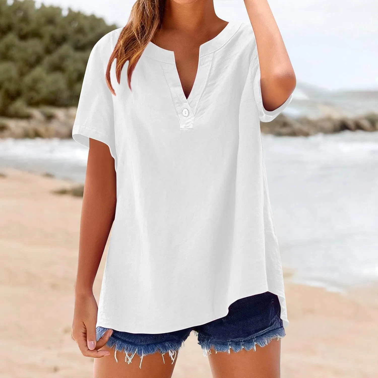 Блуза свободного кроя Loose Button Shirt Top, белый — фото 3