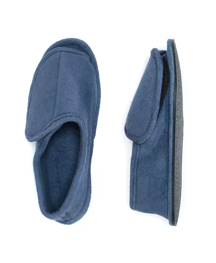 Мужские махровые шлепанцы с открытым носком на липучке MUK LUKS, синий — фото 4