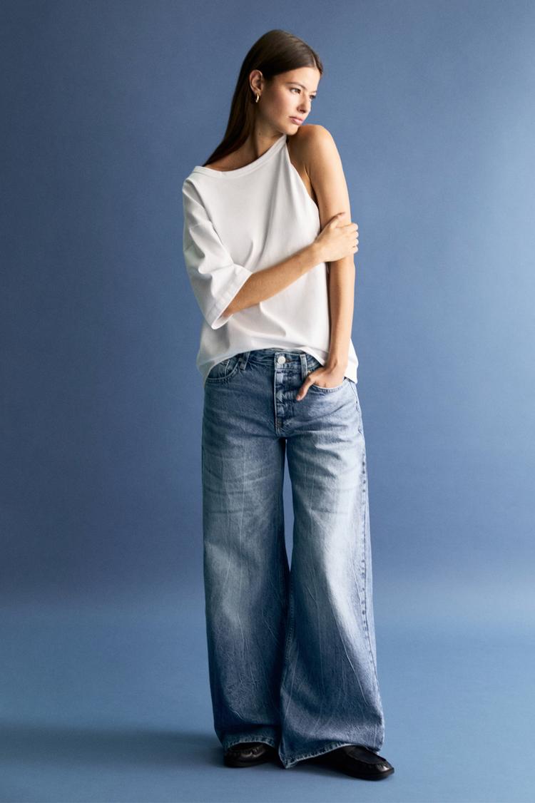 

Джинсы с широкими штанинами Pull And Bear, голубой