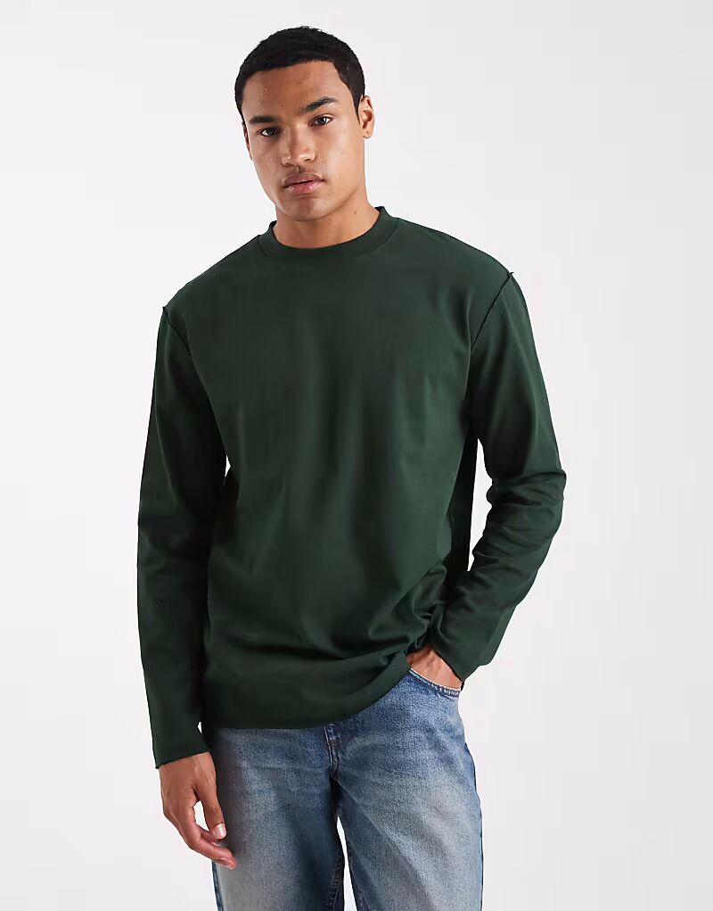 

Плотная свободная футболка с длинными рукавами и необработанным краем темно-зеленого цвета Asos Design, Зеленый, Плотная свободная футболка с длинными рукавами и необработанным краем темно-зеленого цвета Asos Design