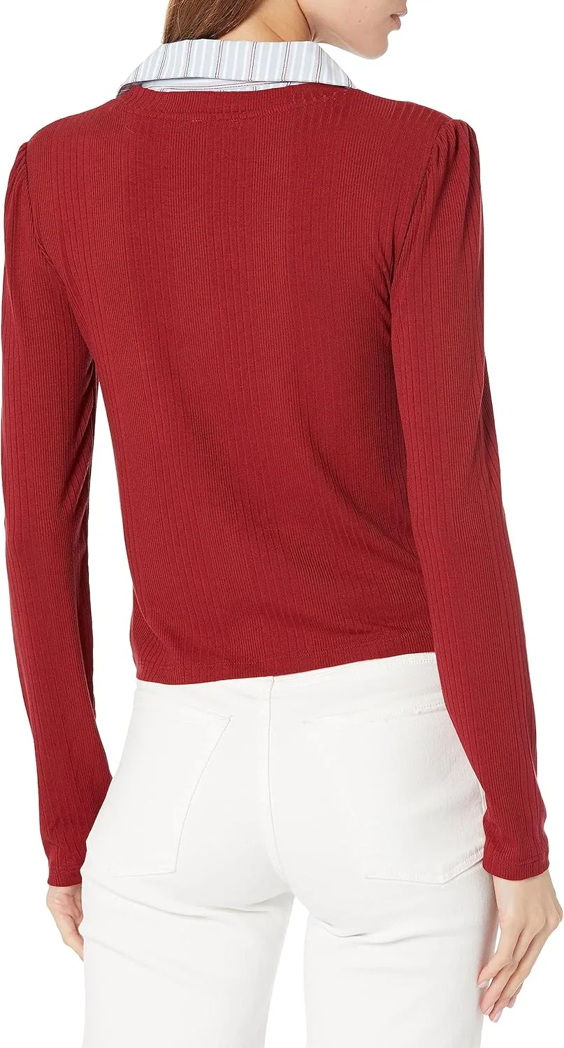 Блуза с V-образным вырезом, Ribbed V-neck shirt top, Tommy Hilfiger, цвет вяленых томатов — фото 2