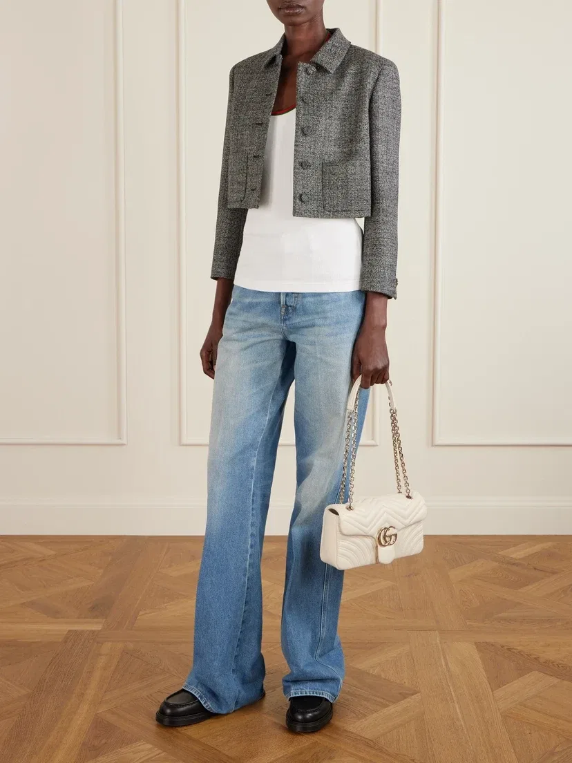 Сумка на плечо GG Marmont из стеганой кожи GUCCI, белый — фото 2