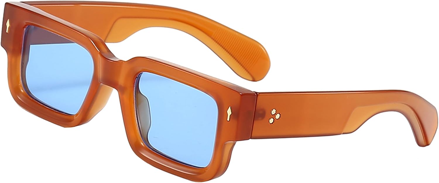 

Солнцезащитные очки в толстой квадратной оправе для женщин и мужчин, модные массивные прямоугольные солнцезащитные очки черного цвета с защитой от УФ-излучения UV400 Teumire, A10 Transparent Brown/Blue