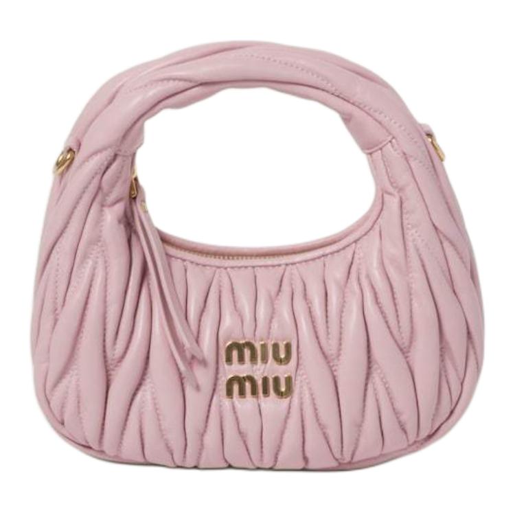 

Матовый мягкий кожаный хобо из овчины, плечевая сумка, мини-кроссбоди женская снежно-розовый MIU MIU