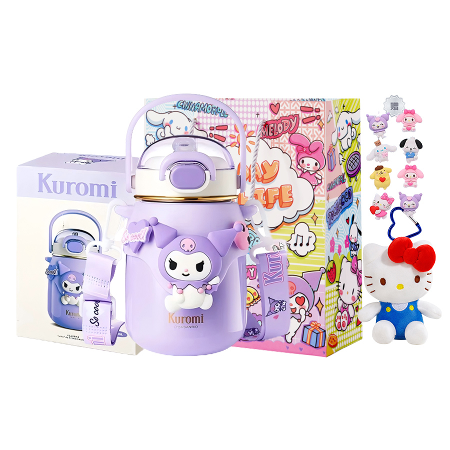 

Бутылка для воды Cinnamoroll/Kuromi/My Melody Collection Big Belly 700ML Sanrio, Kuromi Doll Straw Insulated Cup+Shopping Bag+Doll Pendant (Includes Cup Brush+Straw Brush+Stickers)