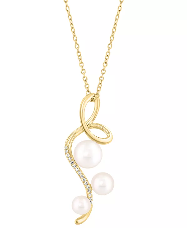 

Ожерелье с подвеской в виде тройной спирали из культивированного пресноводного жемчуга Эффи (4–6,5 мм) и бриллианта (1/20 карата) длиной 18 дюймов из 14-каратного золота Effy Collection, gold