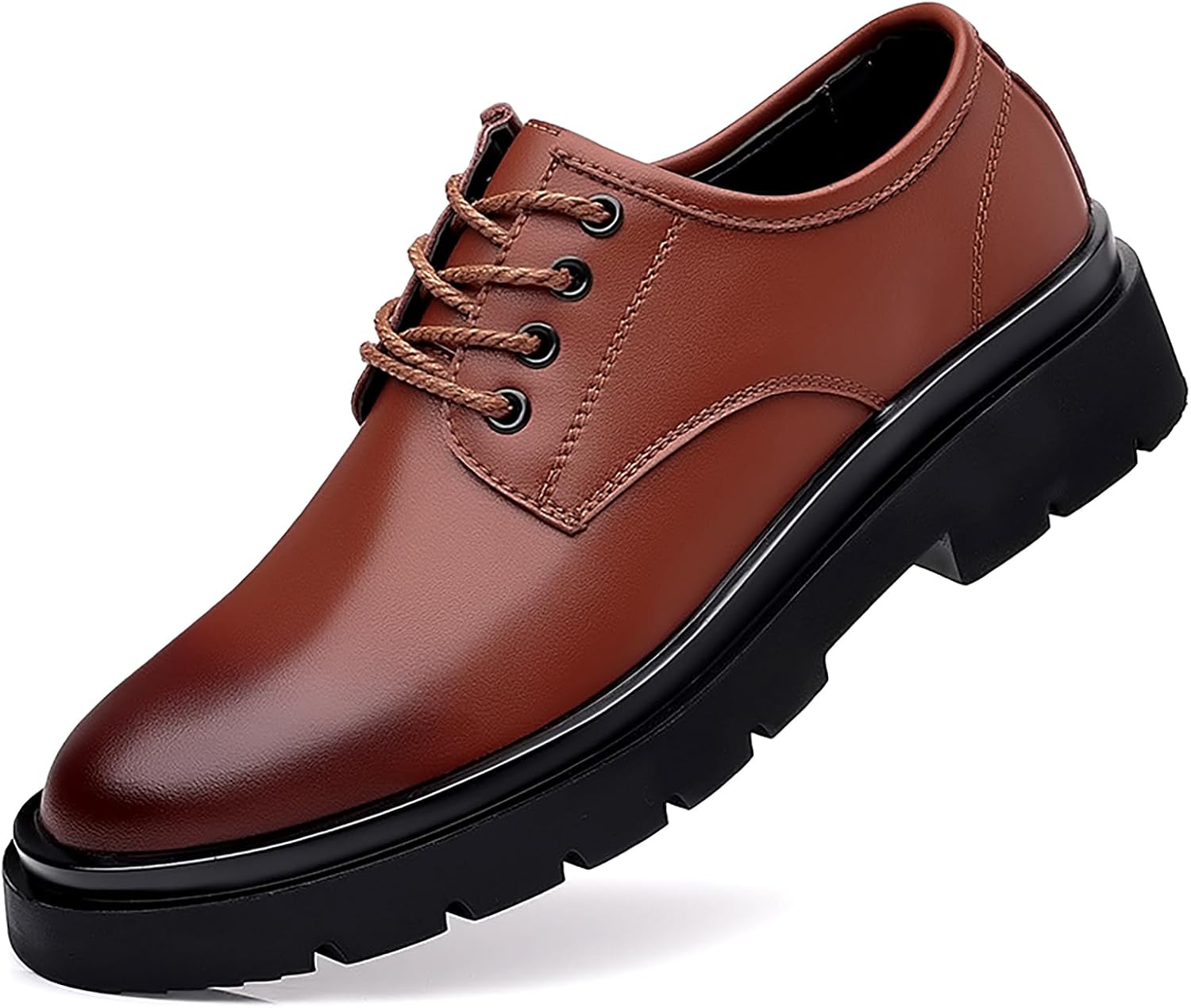 

Мужские винтажные кожаные туфли-оксфорды на шнуровке с платформой, черные, с круглым носком, мягкой резиновой подошвой, противоскользящие, водонепроницаемые, деловые формальные дерби Synthesis