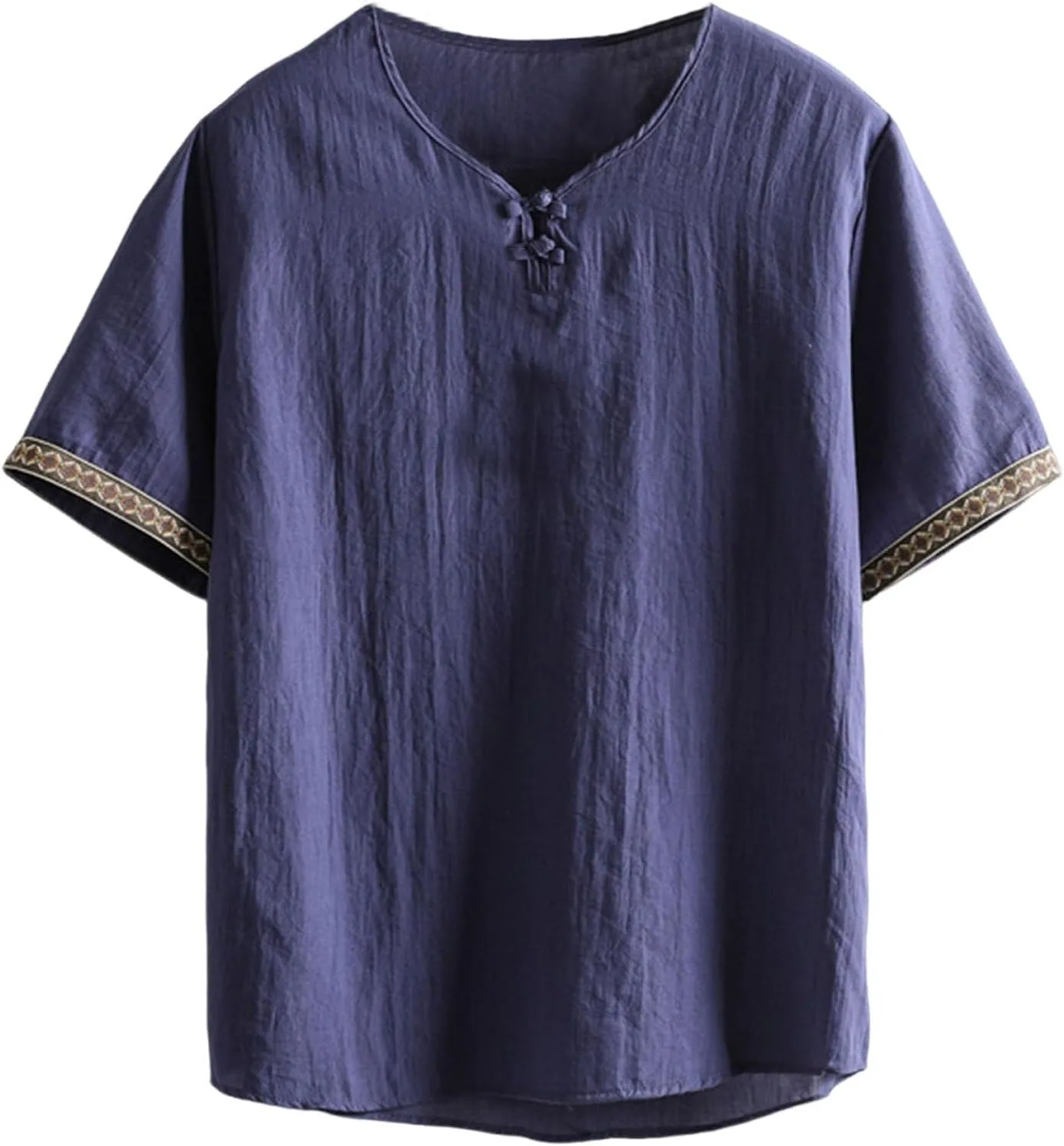 

Льняная рубашка для мужчин с коротким рукавом и V-образным вырезом