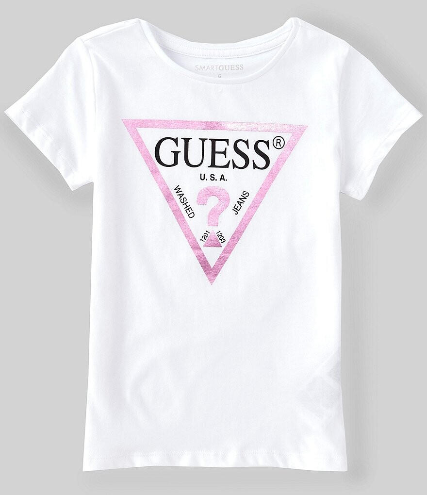 

Футболка Guess Little Girls 2T-7 с короткими рукавами и треугольным принтом, белый