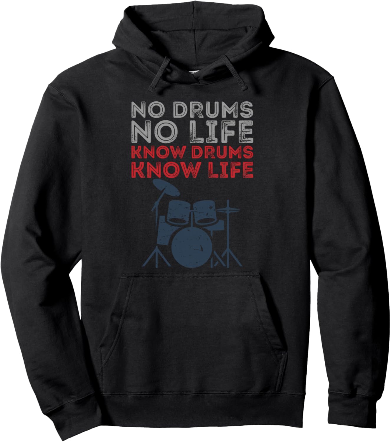 

Худи в винтажном стиле «No Drums No Life Rock & Roll» - подарок на день рождения Uab Kidkis, черный