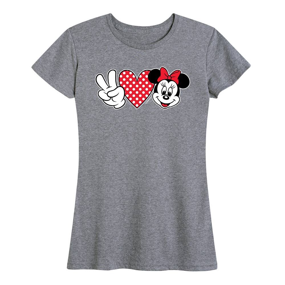 

Женская футболка с рисунком Peace Love Disney's Minnie Mouse, цвет Heather Gray