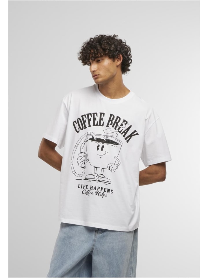 

Футболка Life Happens Coffee Helps Oversize Tee белого цвета Mister Tee, Белый, Футболка Life Happens Coffee Helps Oversize Tee белого цвета Mister Tee