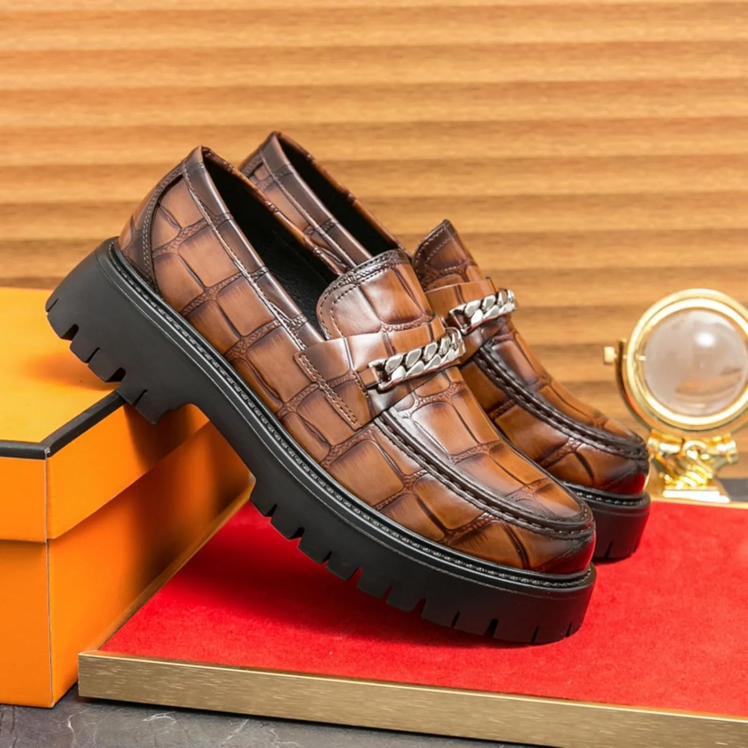 Лоферы мужские из текстурированной кожи на платформе, Penny Loafer, коричневый — фото 2