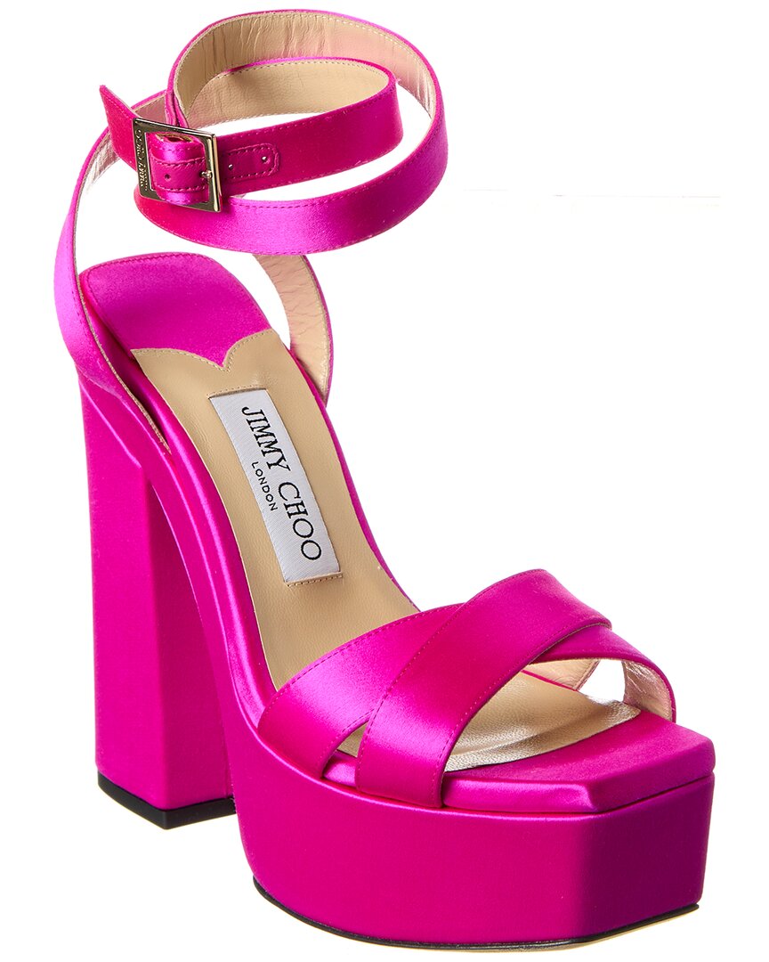 Сандалии Jimmy Choo Gaia 140 на атласной платформе, розовый